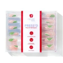 Groovy Greens | Gloss Long Coffin Press-On Nails -Revel Nail Shop press ons groovy greens gloss long coffin press on nails 35340579471558